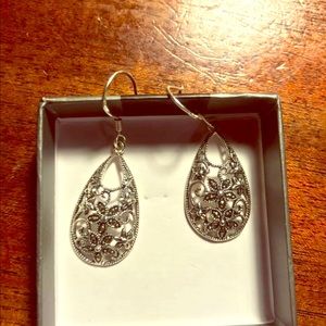 Teardrop style marcasite earrings sterling silver